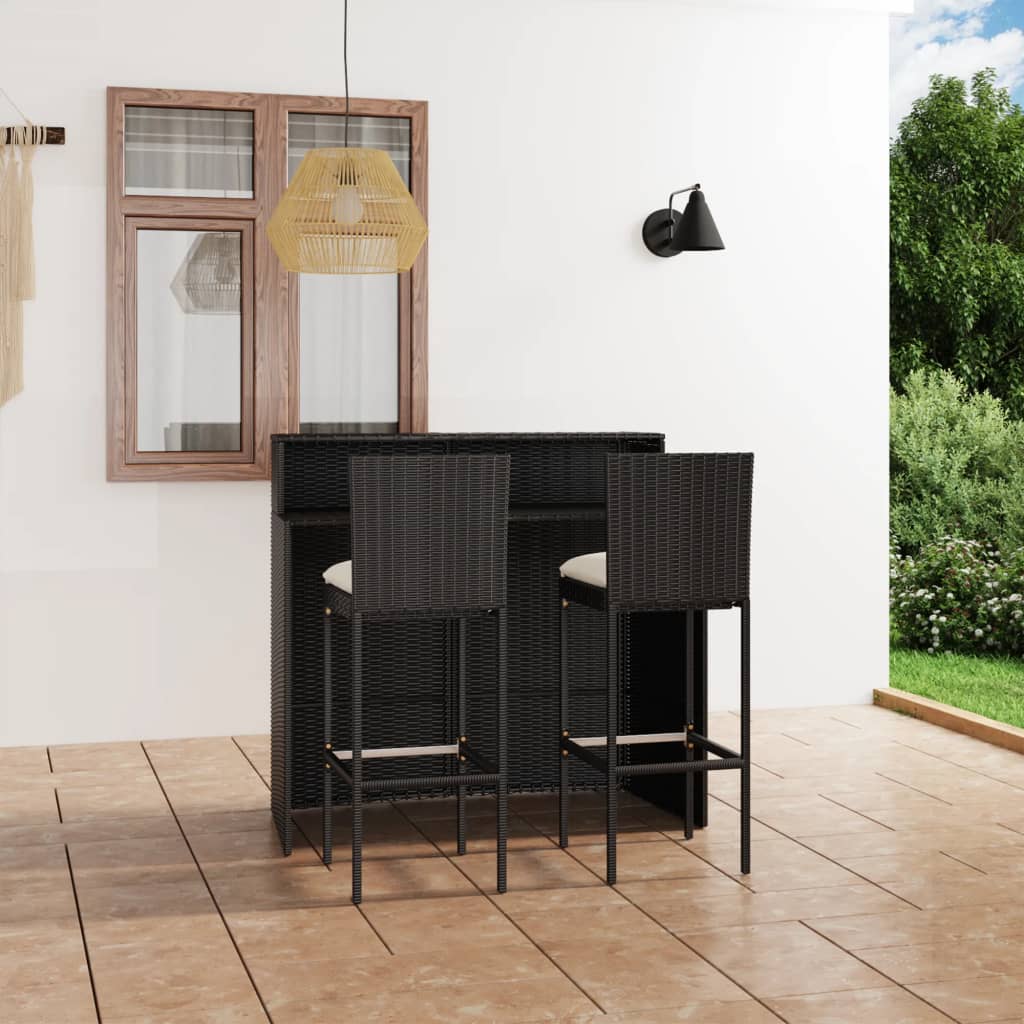 Set mobilier bar de grădină cu perne, 3 piese, negru GartenMobel Dekor