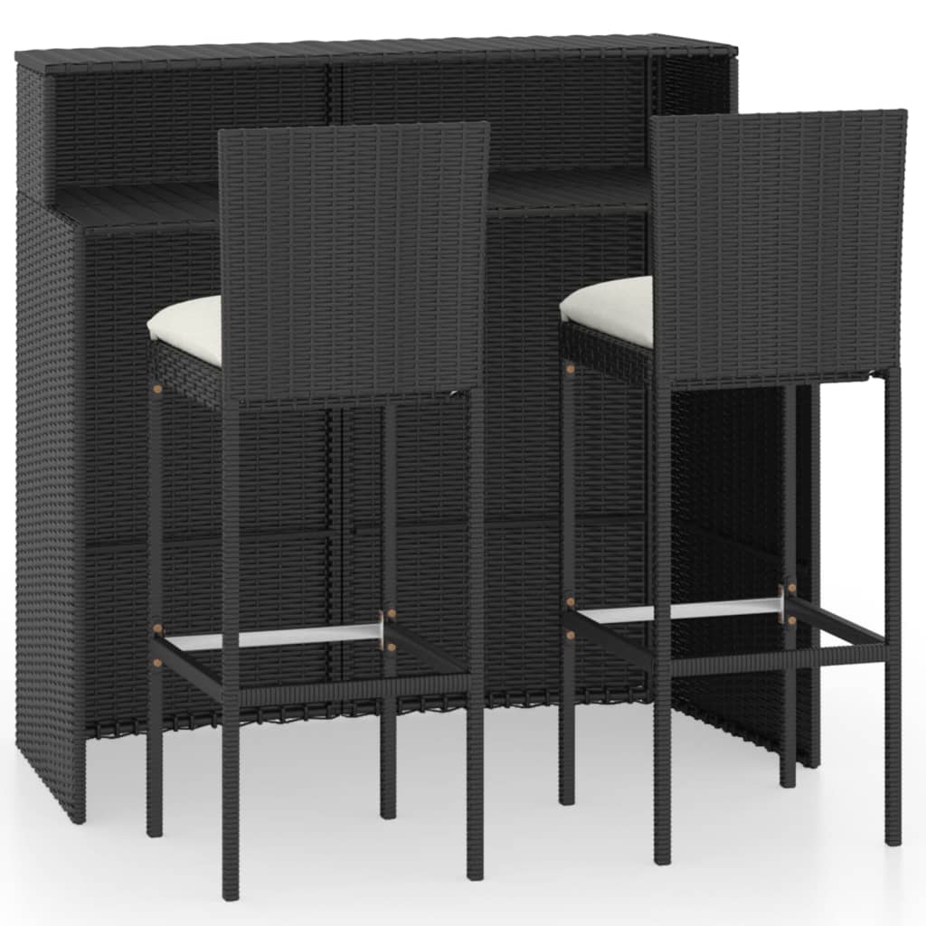 Set mobilier bar de grădină cu perne, 3 piese, negru GartenMobel Dekor