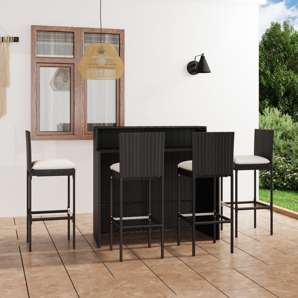Set mobilier bar de grădină cu perne, 5 piese, negru GartenMobel Dekor