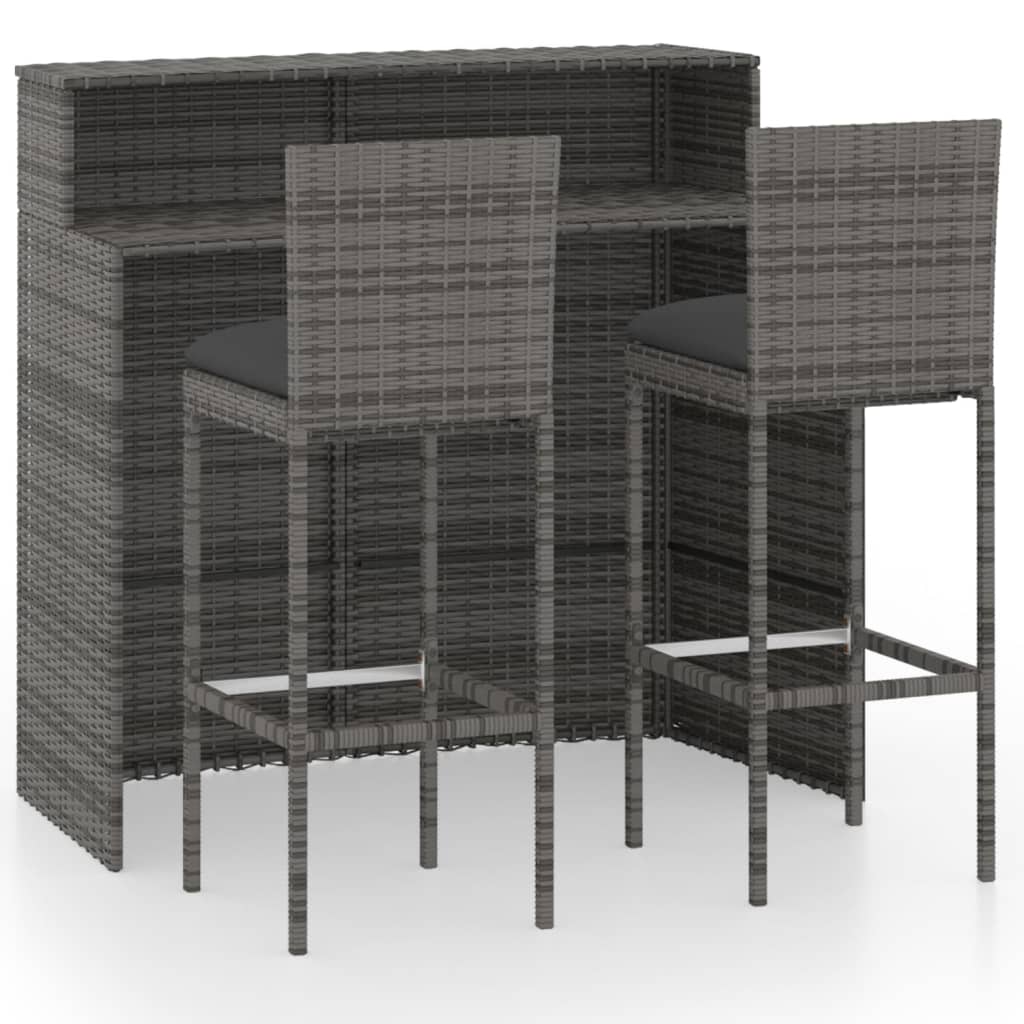 Set mobilier de bar de grădină cu perne, 3 piese, gri GartenMobel Dekor