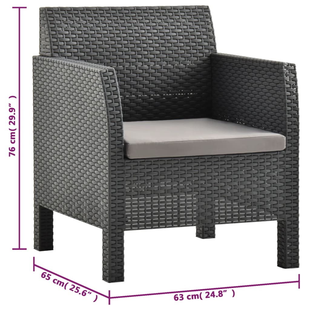 Set mobilier de grădină cu perne, 3 piese, antracit, PP ratan GartenMobel Dekor