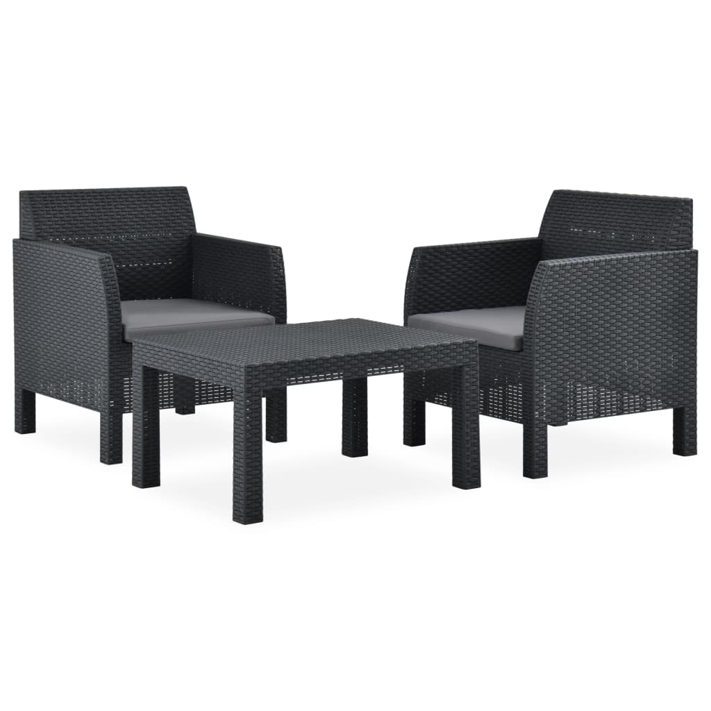 Set mobilier de grădină cu perne, 3 piese, antracit, PP ratan GartenMobel Dekor