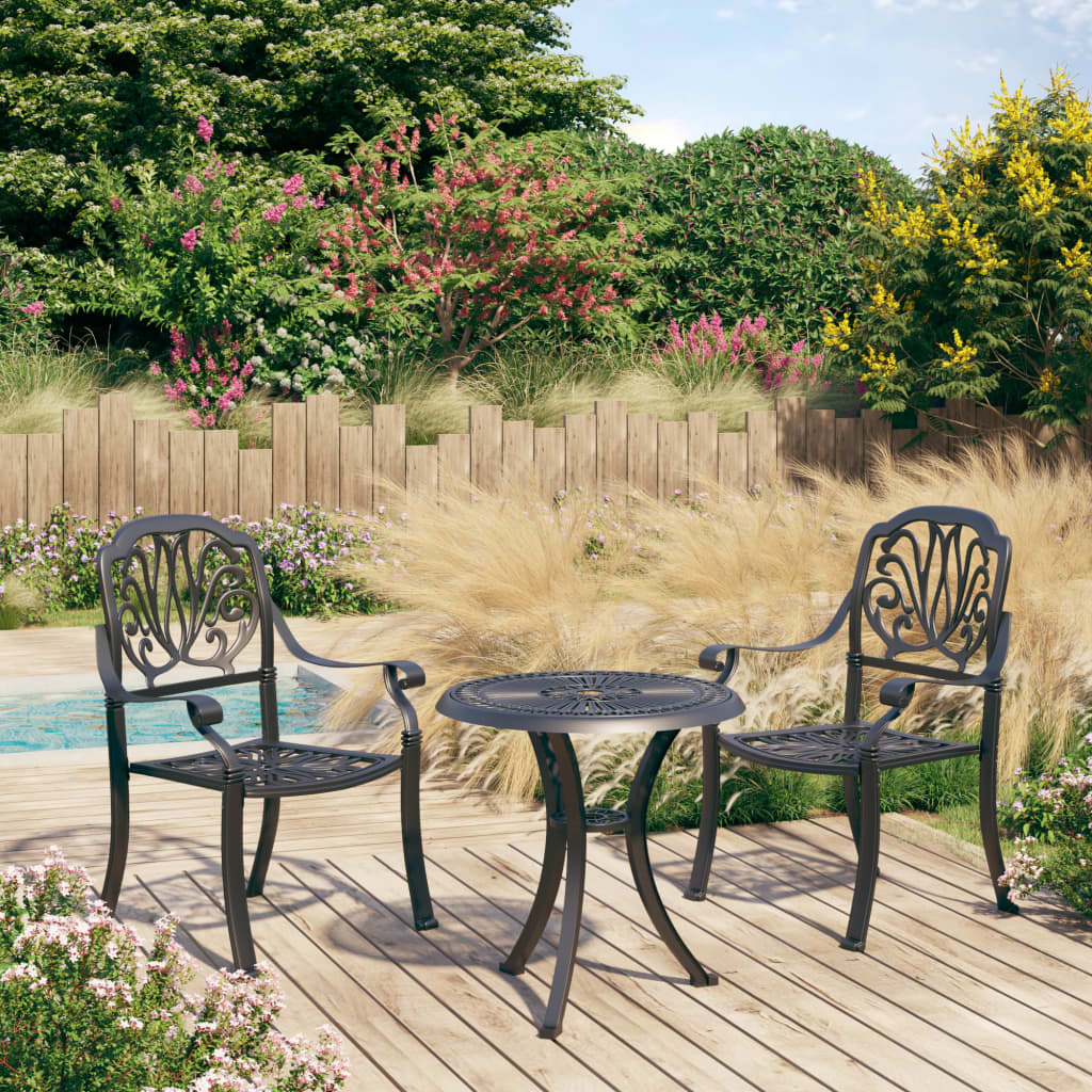 Set mobilier bistro, 3 piese, negru, aluminiu turnat GartenMobel Dekor