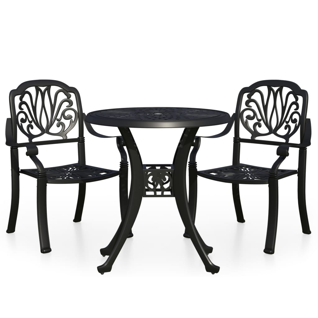 Set mobilier bistro, 3 piese, negru, aluminiu turnat GartenMobel Dekor
