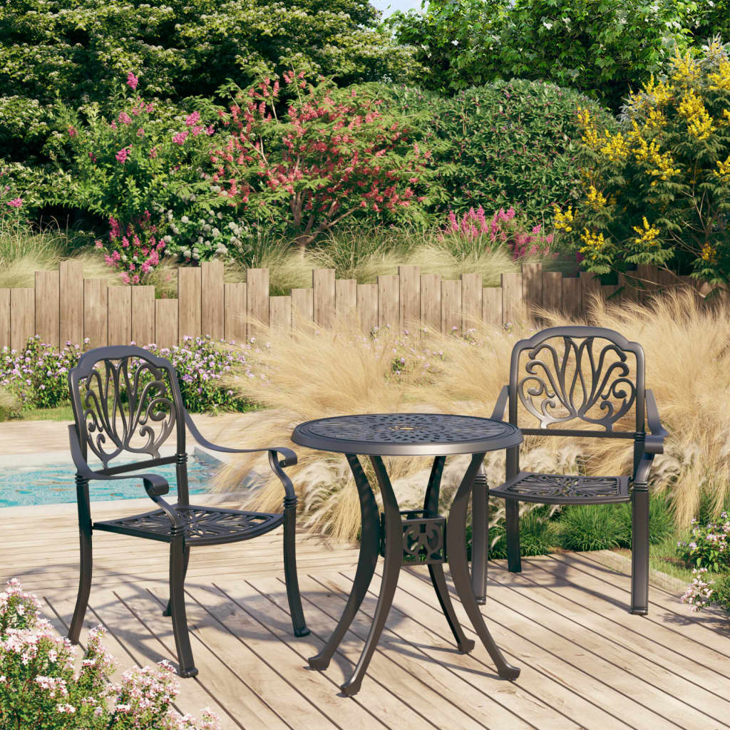 Set mobilier bistro, 3 piese, negru, aluminiu turnat GartenMobel Dekor