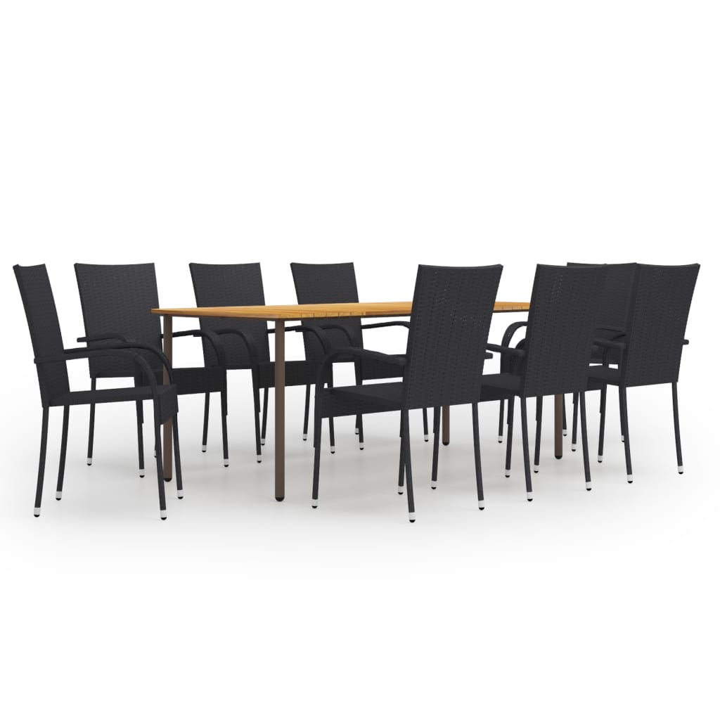 Set mobilier de grădină, 9 piese, negru, poliratan GartenMobel Dekor