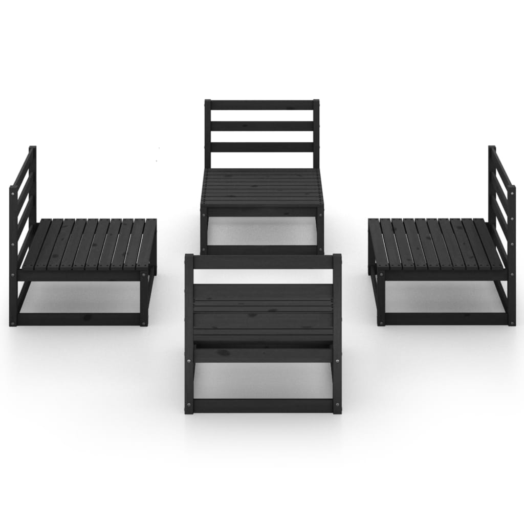 Set mobilier de grădină, 4 piese, negru, lemn masiv de pin GartenMobel Dekor