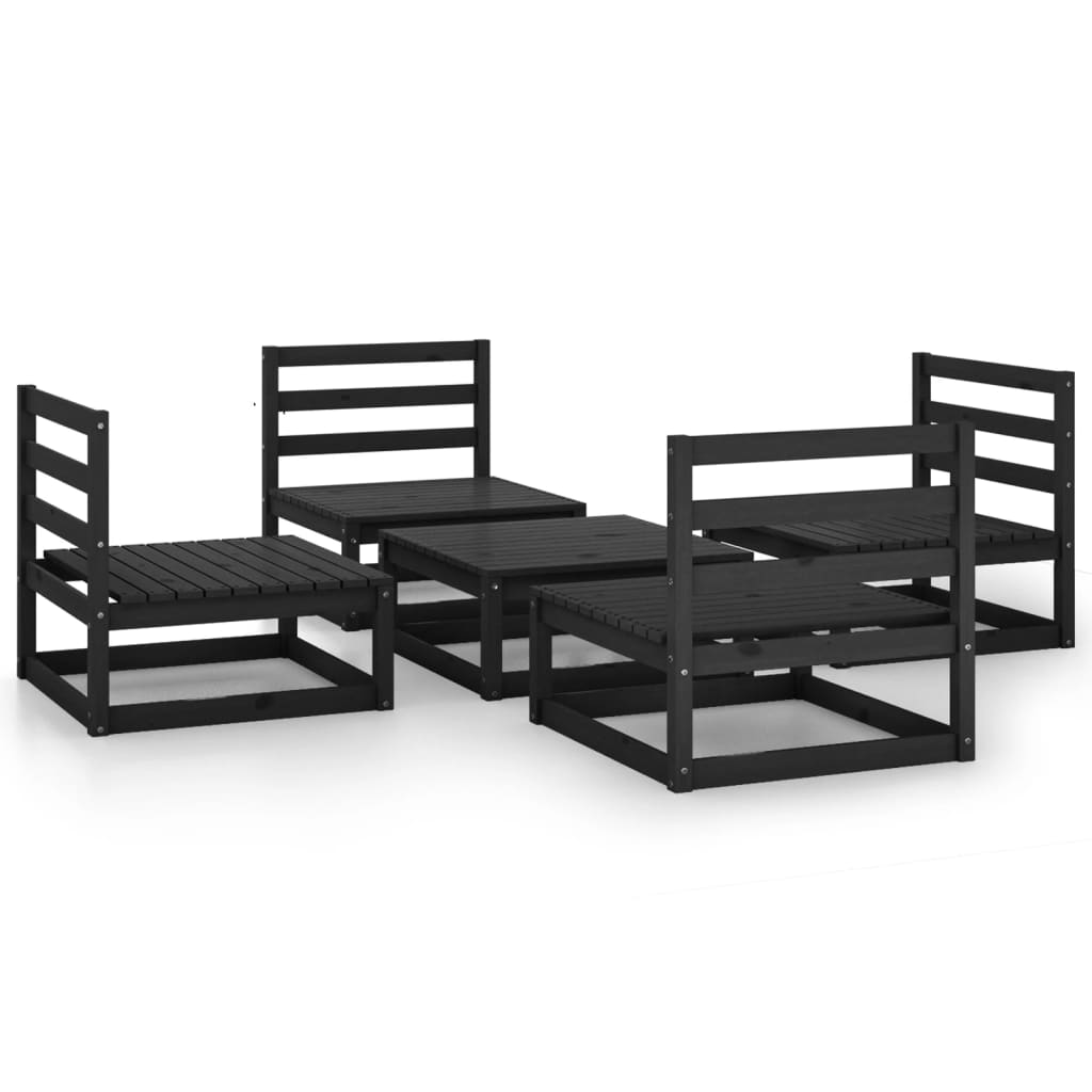 Set mobilier de grădină, 5 piese, negru, lemn masiv de pin GartenMobel Dekor