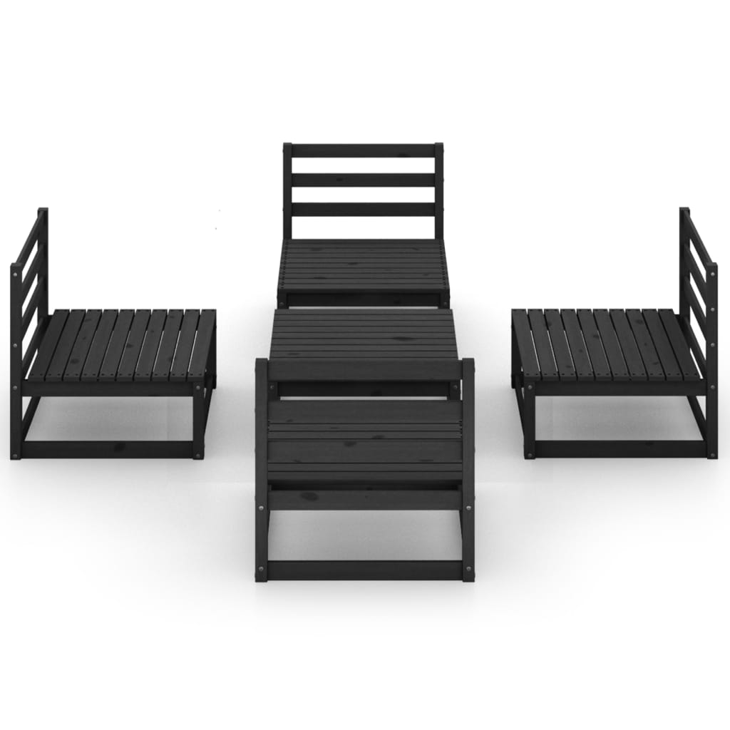 Set mobilier de grădină, 5 piese, negru, lemn masiv de pin GartenMobel Dekor