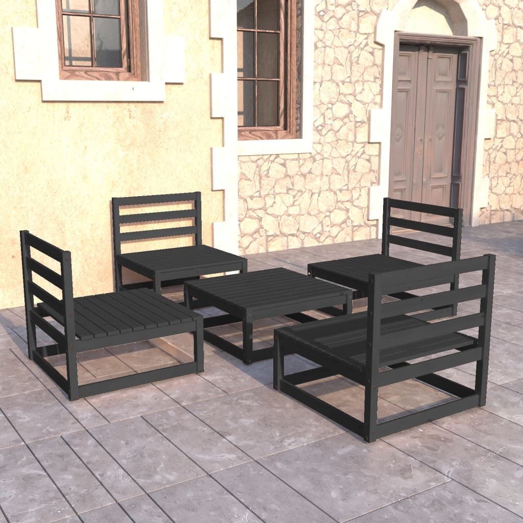 Set mobilier de grădină, 5 piese, negru, lemn masiv de pin GartenMobel Dekor