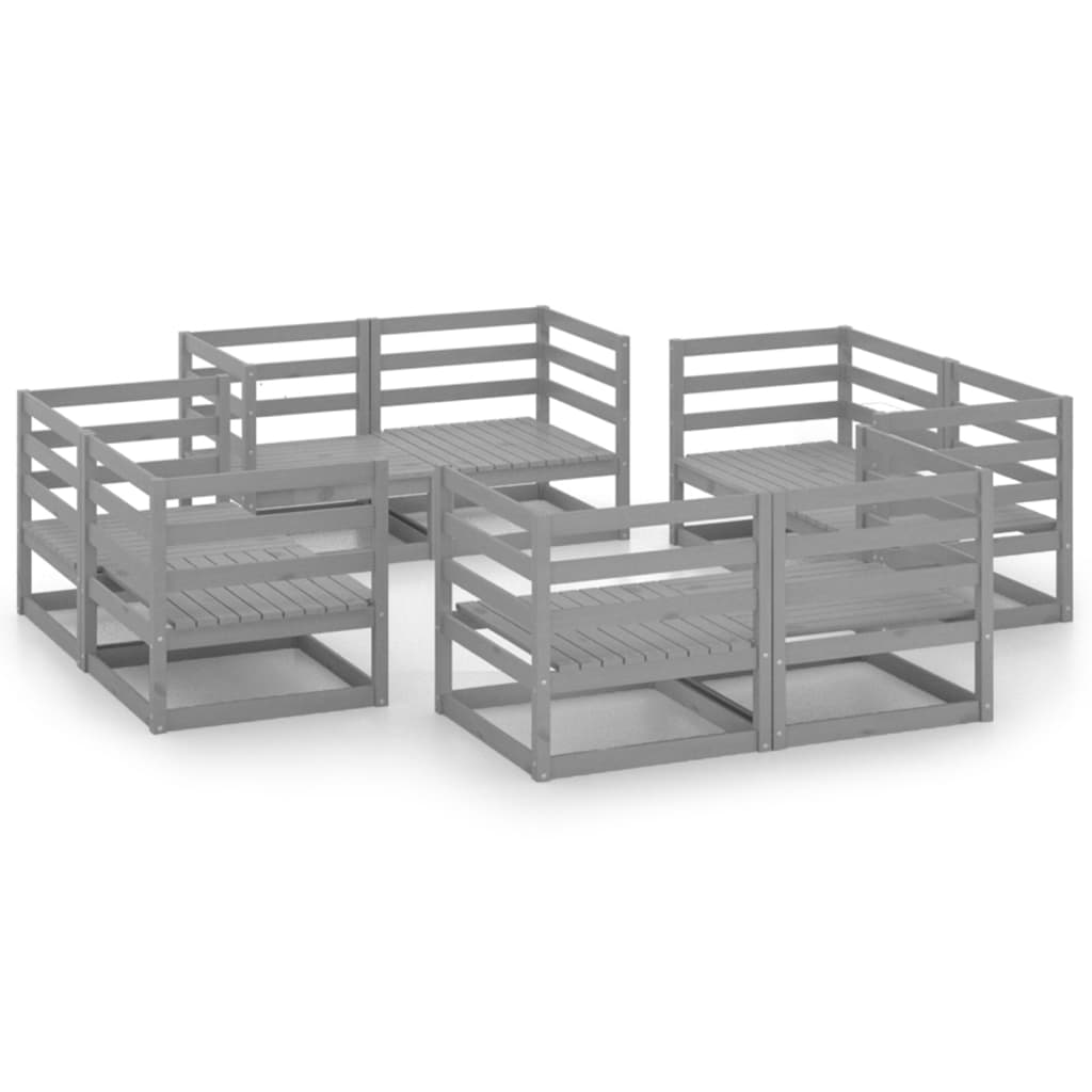 Set mobilier de grădină, 8 piese, gri, lemn masiv de pin GartenMobel Dekor