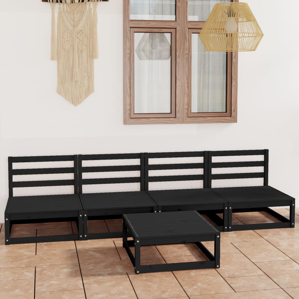 Set mobilier de grădină, 5 piese, negru, lemn masiv de pin GartenMobel Dekor