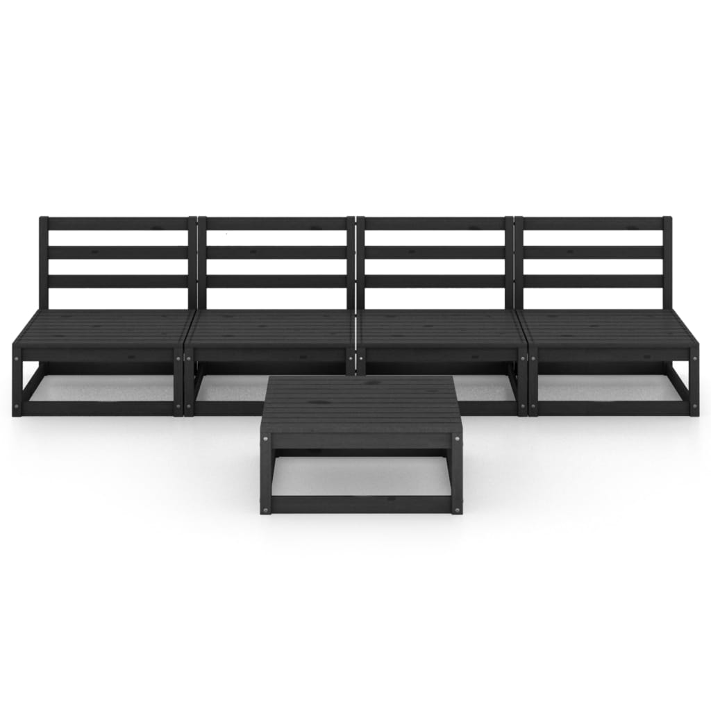 Set mobilier de grădină, 5 piese, negru, lemn masiv de pin GartenMobel Dekor
