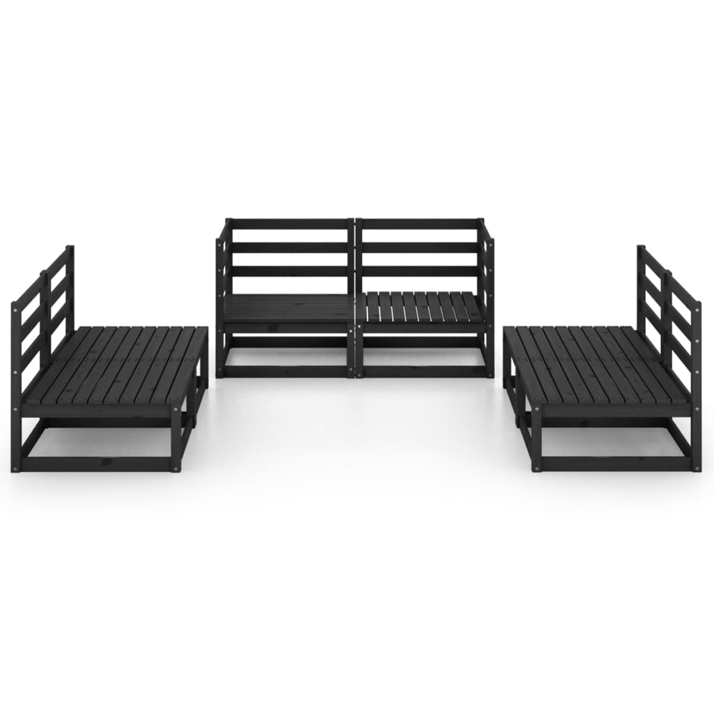 Set mobilier de grădină, 6 piese, negru, lemn masiv de pin GartenMobel Dekor