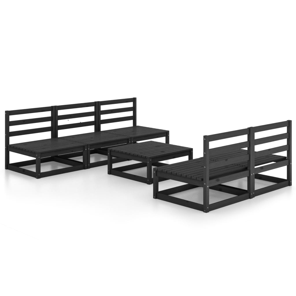 Set mobilier de grădină, 6 piese, negru, lemn masiv de pin GartenMobel Dekor