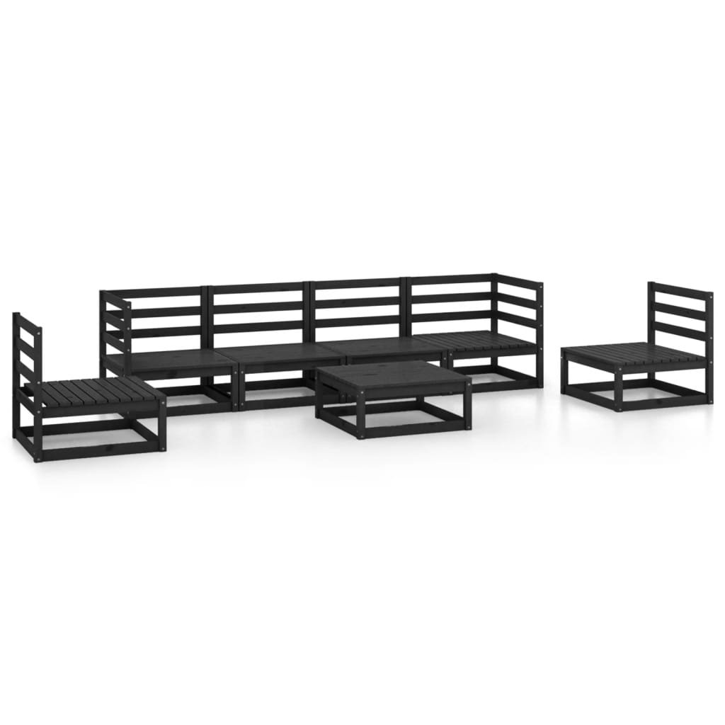 Set mobilier de grădină, 7 piese, negru, lemn masiv de pin GartenMobel Dekor