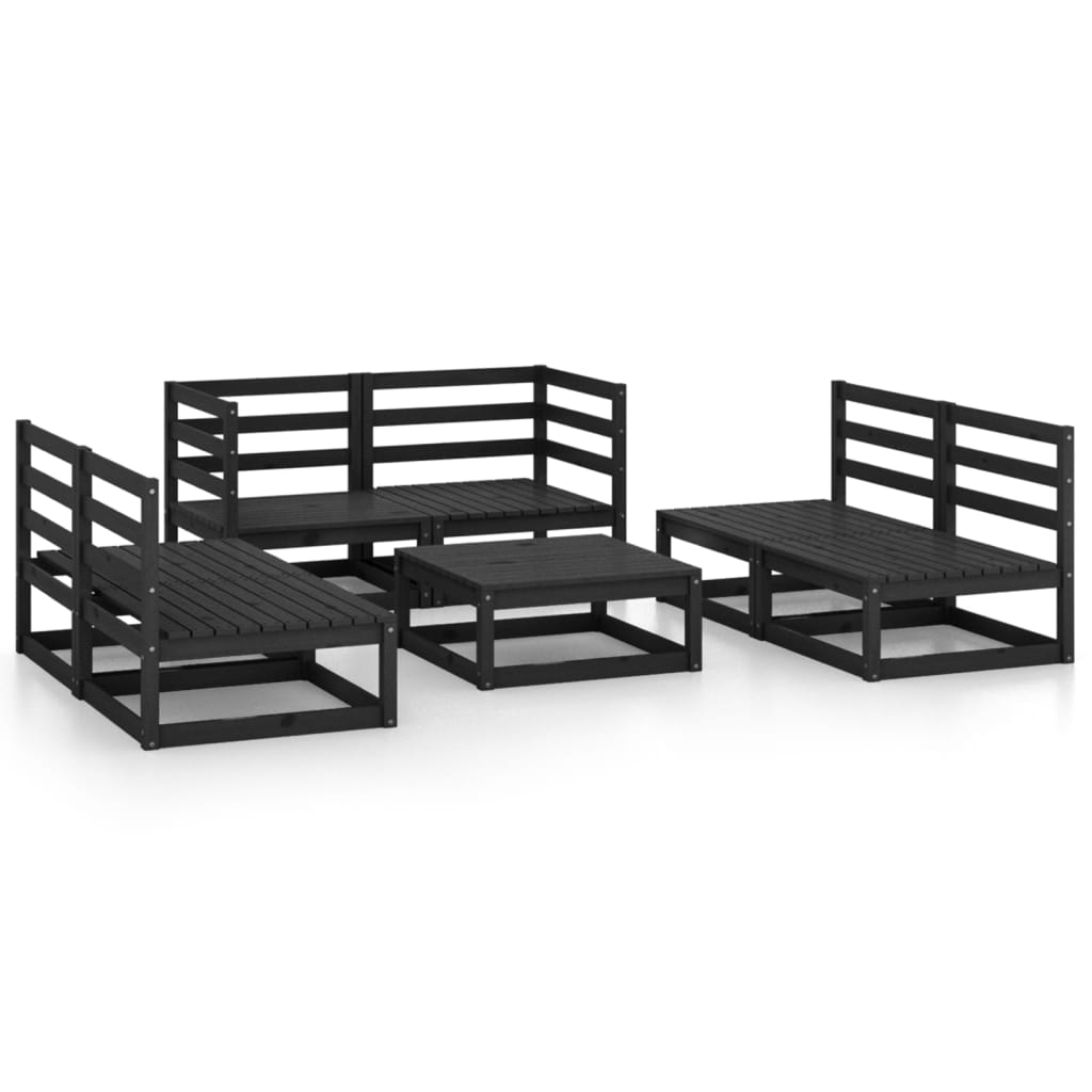 Set mobilier de grădină, 7 piese, negru, lemn masiv de pin GartenMobel Dekor
