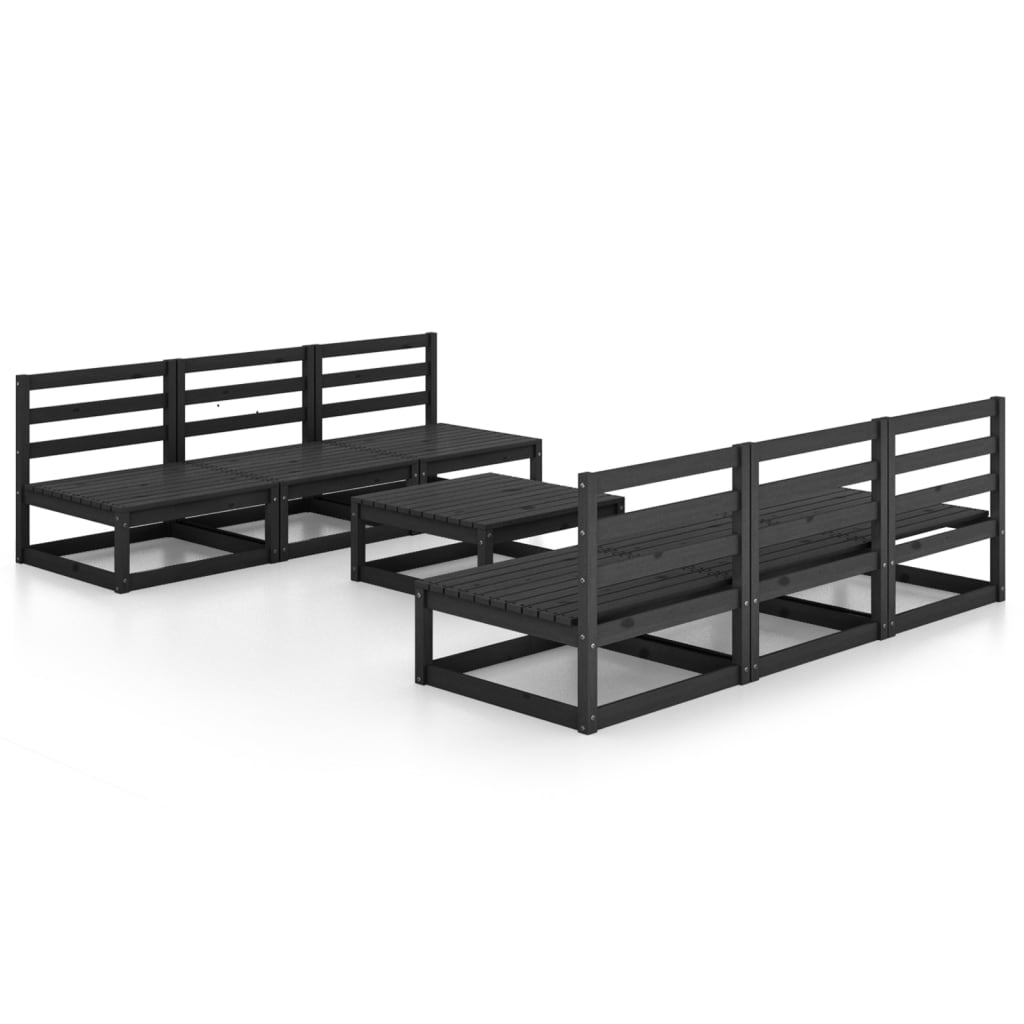 Set mobilier de grădină, 7 piese, negru, lemn masiv de pin GartenMobel Dekor