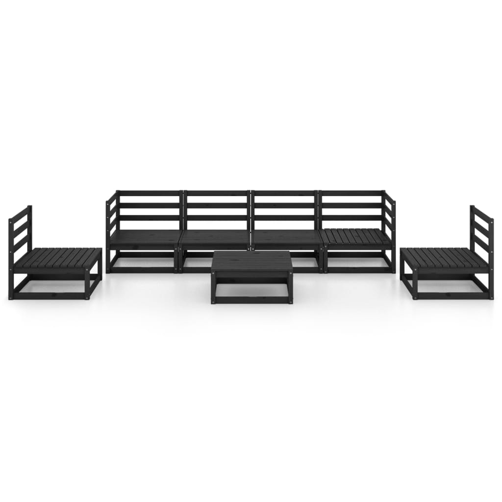 Set mobilier de grădină, 7 piese, negru, lemn masiv de pin GartenMobel Dekor