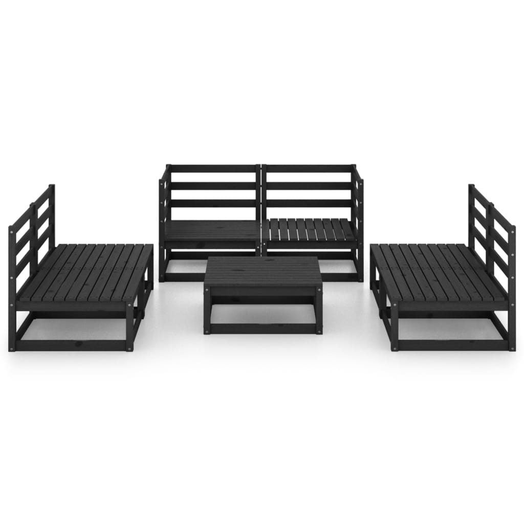 Set mobilier de grădină, 7 piese, negru, lemn masiv de pin GartenMobel Dekor