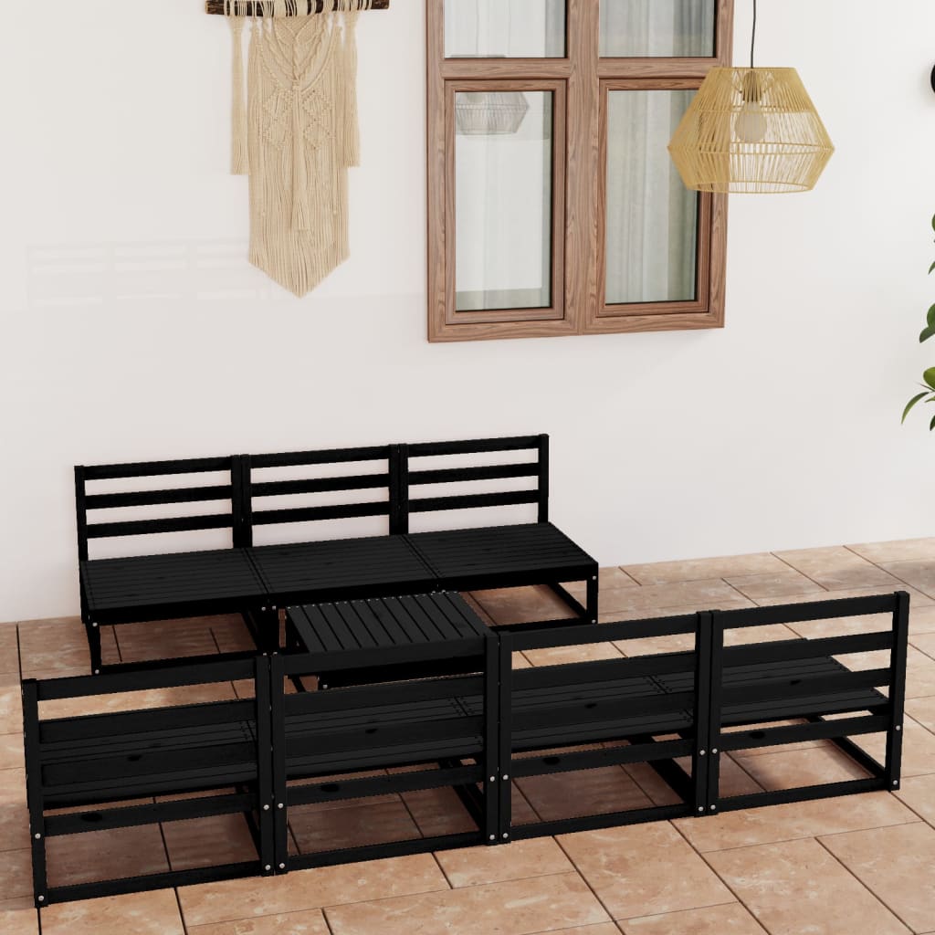 Set mobilier de grădină, 8 piese, negru, lemn masiv de pin GartenMobel Dekor