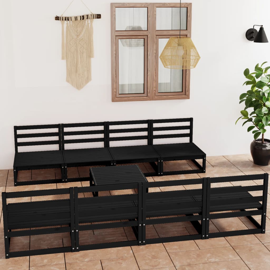 Set mobilier de grădină, 9 piese, negru, lemn masiv de pin GartenMobel Dekor