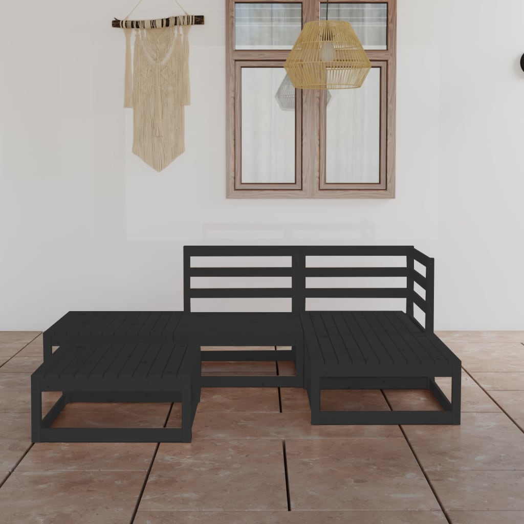 Set mobilier de grădină, 5 piese, negru, lemn masiv de pin GartenMobel Dekor