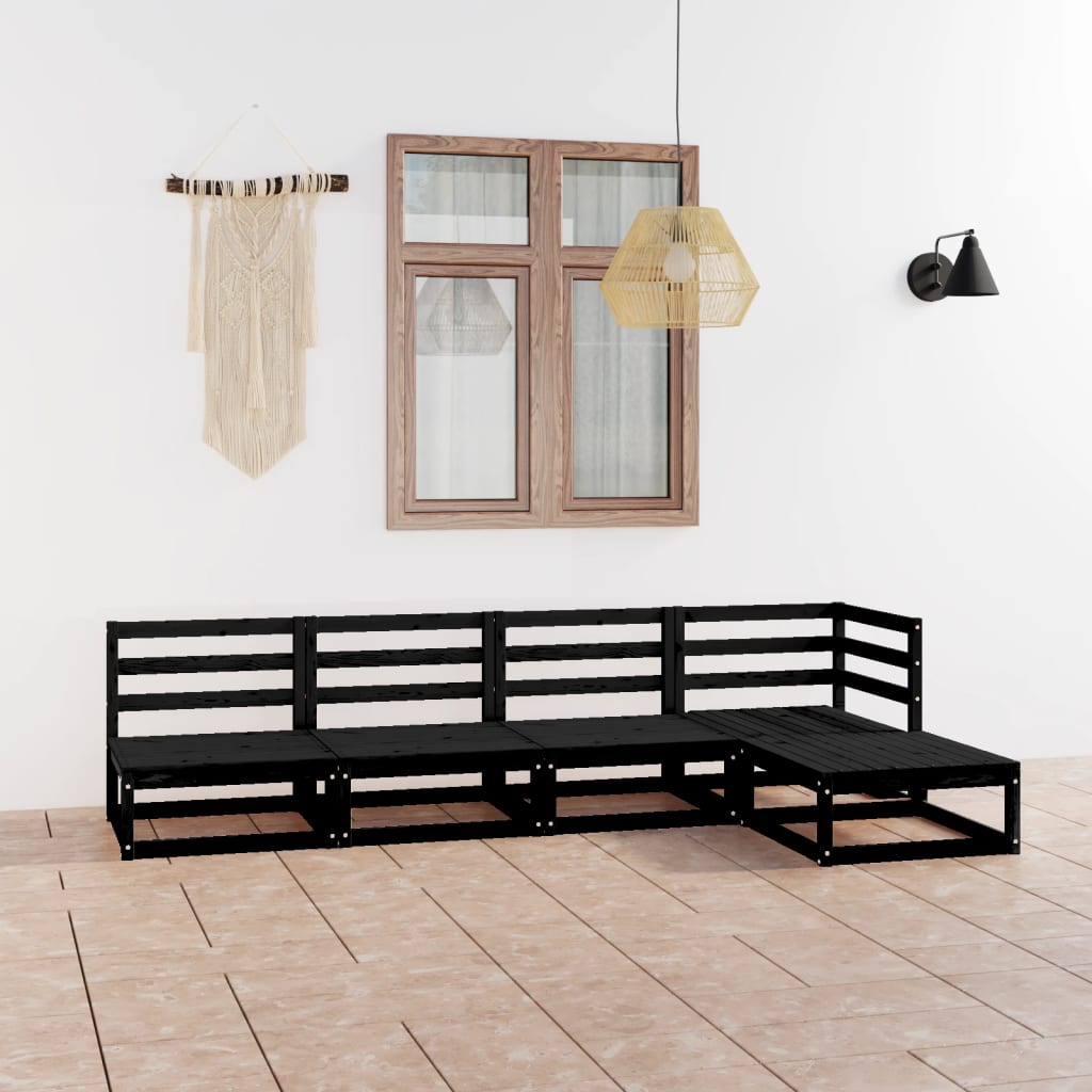 Set mobilier de grădină, 5 piese, negru, lemn masiv de pin GartenMobel Dekor