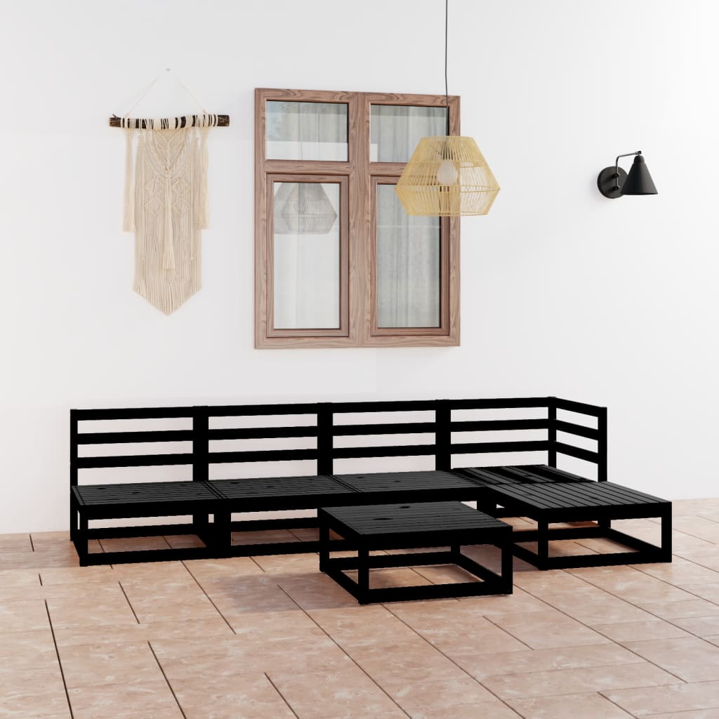 Set mobilier de grădină, 6 piese, negru, lemn masiv de pin GartenMobel Dekor