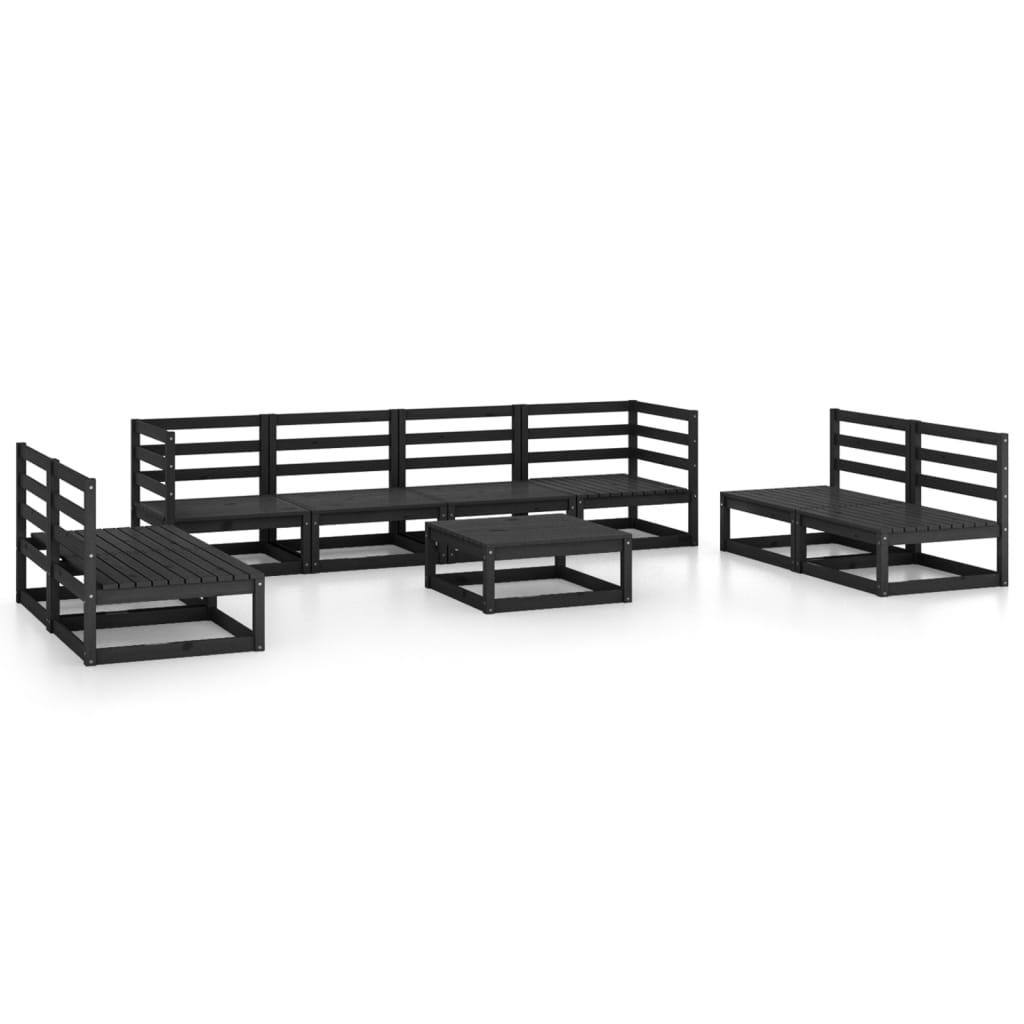 Set mobilier de grădină, 9 piese, negru, lemn masiv de pin GartenMobel Dekor
