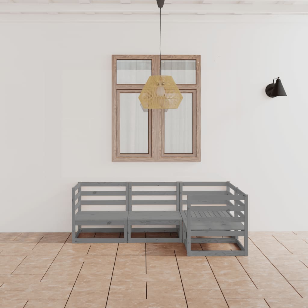Set mobilier de grădină, 4 piese, gri, lemn masiv de pin GartenMobel Dekor