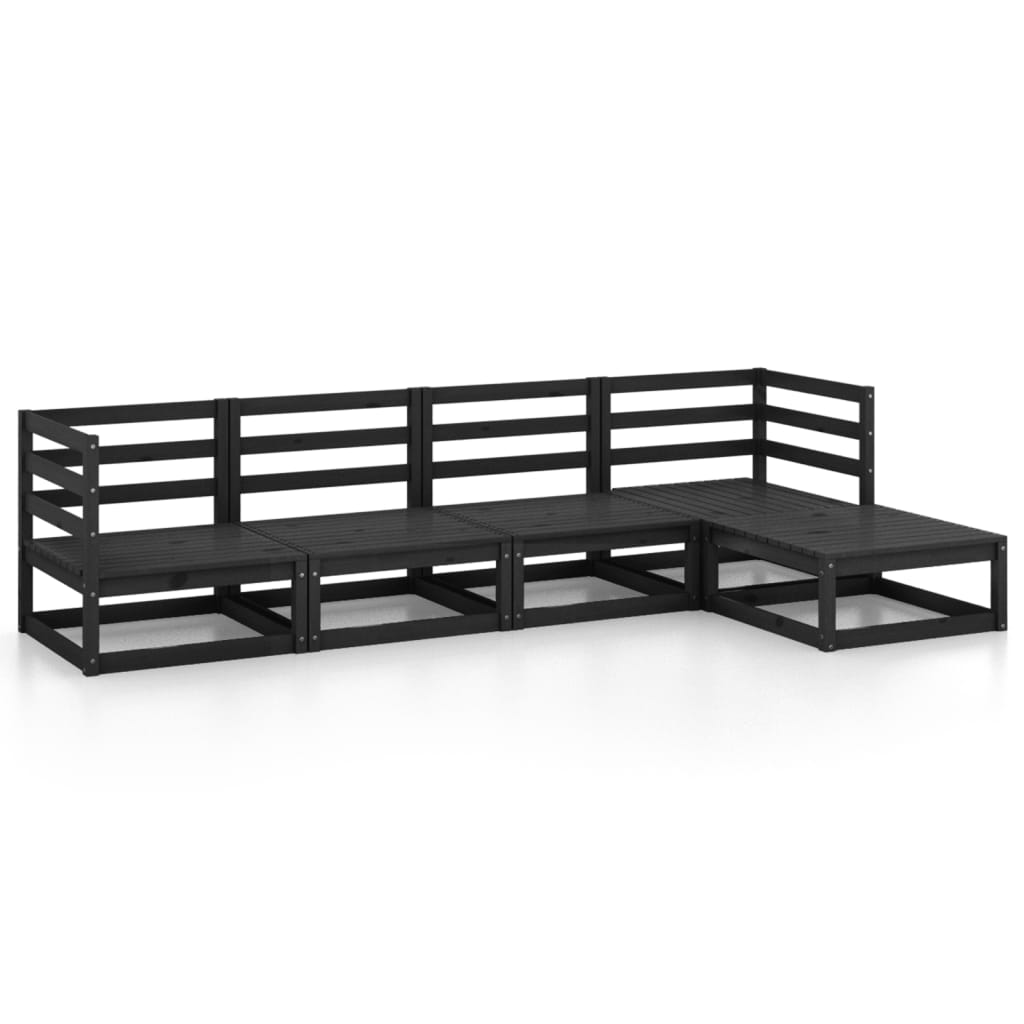Set mobilier de grădină, 5 piese, negru, lemn masiv de pin GartenMobel Dekor