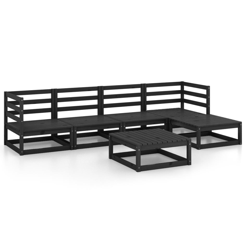 Set mobilier de grădină, 6 piese, negru, lemn masiv de pin GartenMobel Dekor