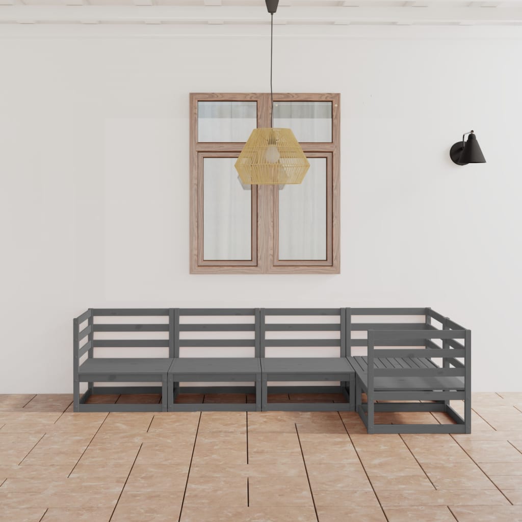 Set mobilier de grădină, 5 piese, gri, lemn masiv de pin GartenMobel Dekor