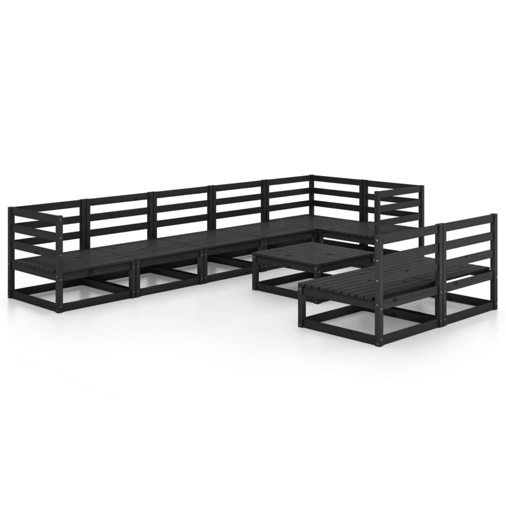 Set mobilier de grădină, 9 piese, negru, lemn masiv de pin GartenMobel Dekor