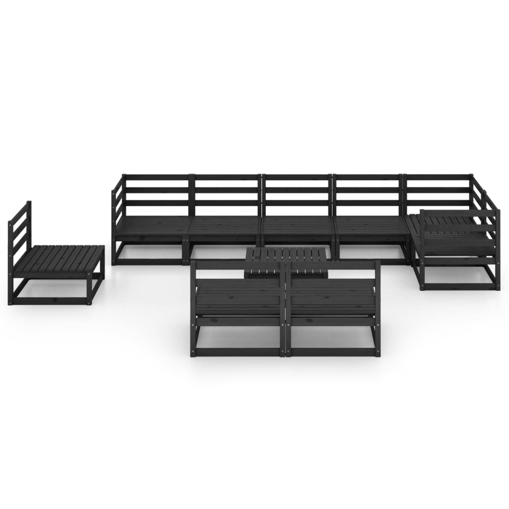 Set mobilier de grădină, 10 piese, negru, lemn masiv de pin GartenMobel Dekor