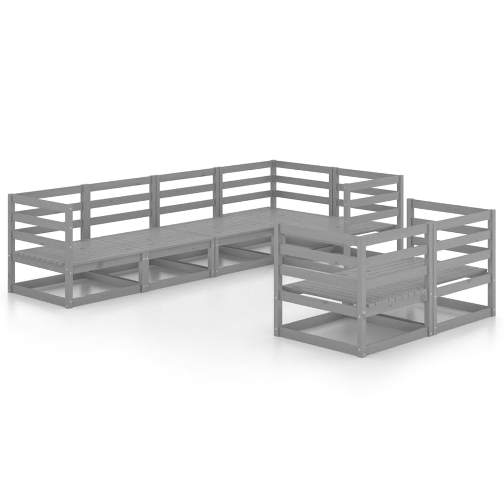Set mobilier de grădină, 7 piese, gri, lemn masiv de pin GartenMobel Dekor