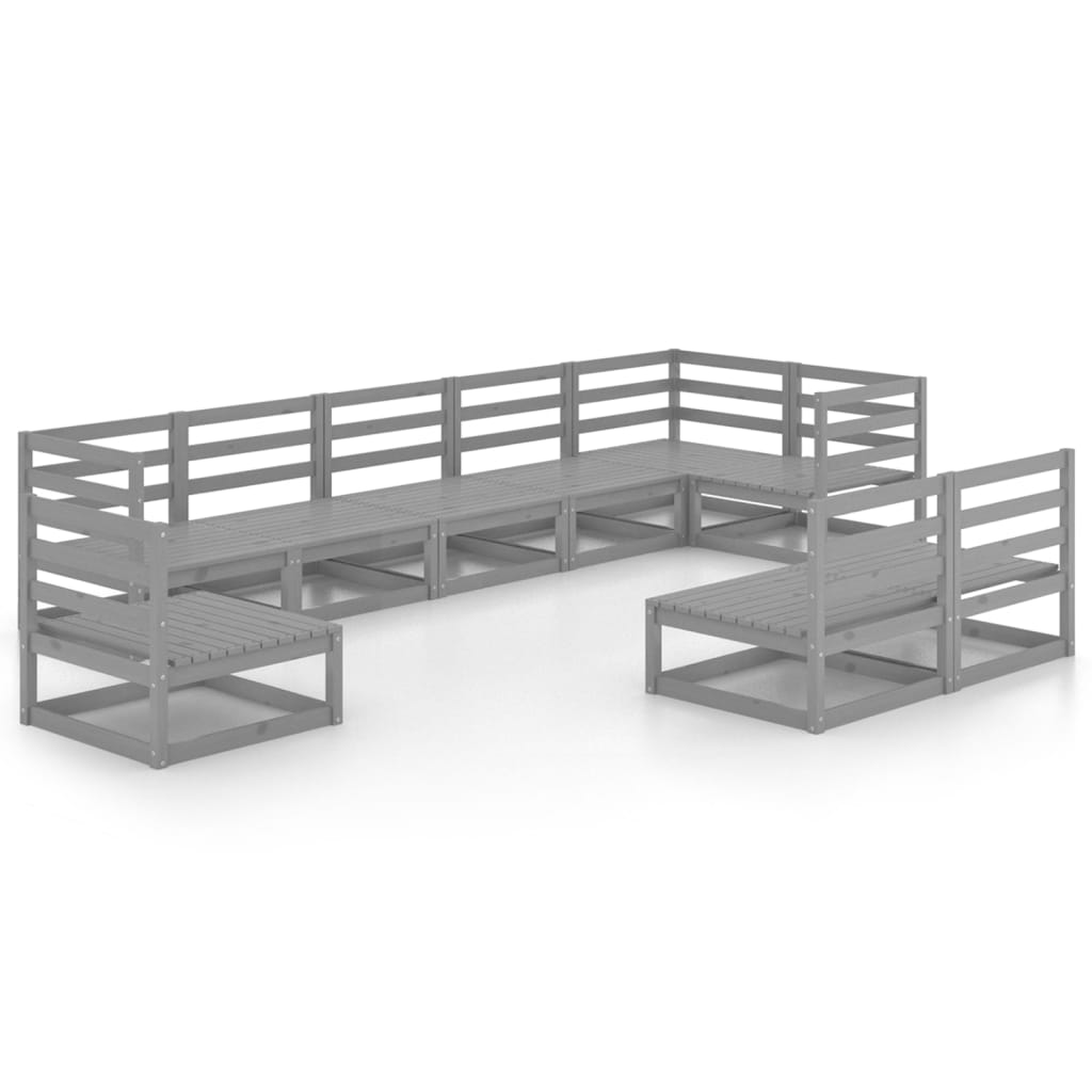Set mobilier de grădină, 9 piese, gri, lemn masiv de pin GartenMobel Dekor
