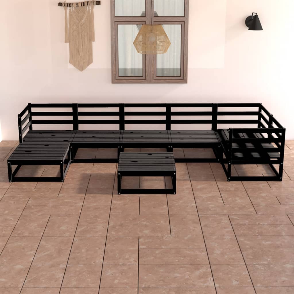 Set mobilier de grădină, 8 piese, negru, lemn masiv de pin GartenMobel Dekor
