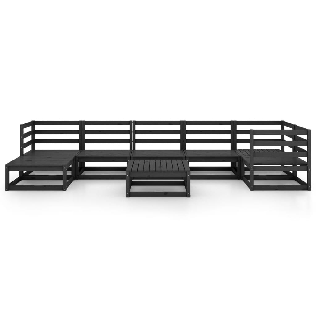 Set mobilier de grădină, 8 piese, negru, lemn masiv de pin GartenMobel Dekor