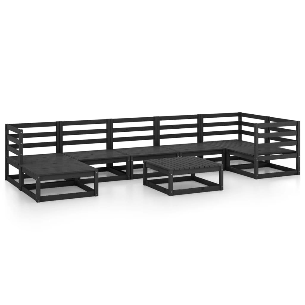 Set mobilier de grădină, 8 piese, negru, lemn masiv de pin GartenMobel Dekor
