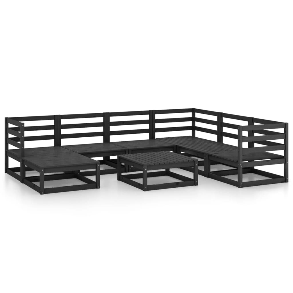 Set mobilier de grădină, 8 piese, negru, lemn masiv de pin GartenMobel Dekor