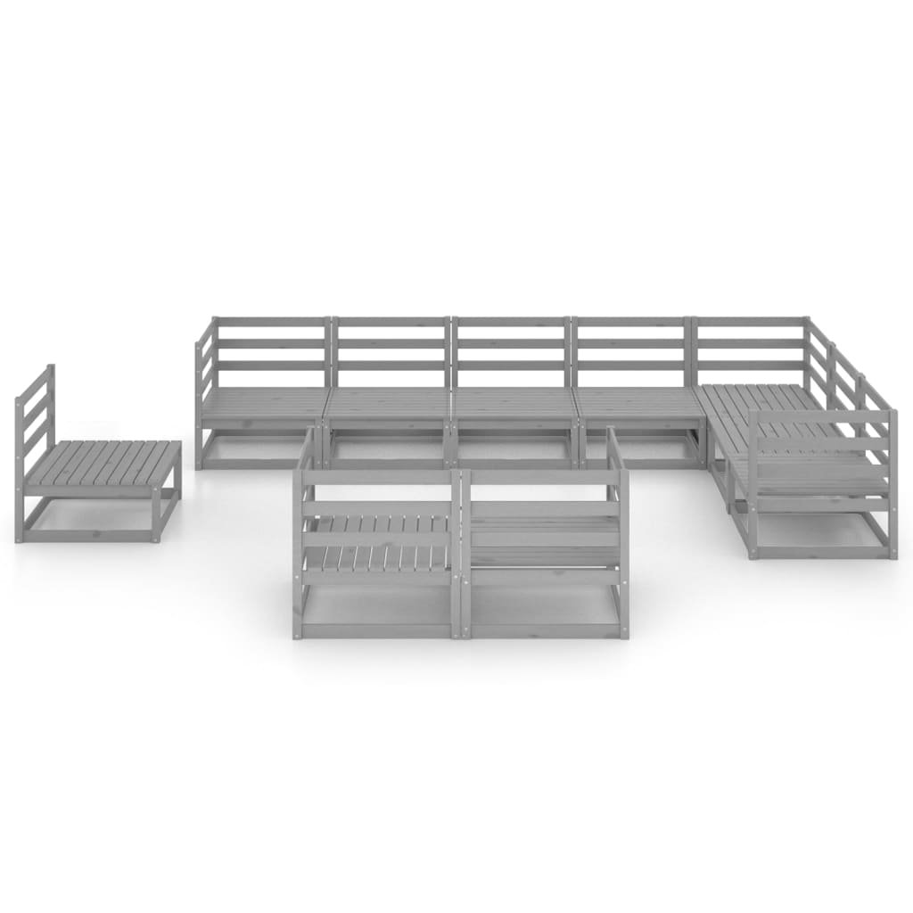Set mobilier de grădină, 10 piese, gri, lemn masiv de pin GartenMobel Dekor