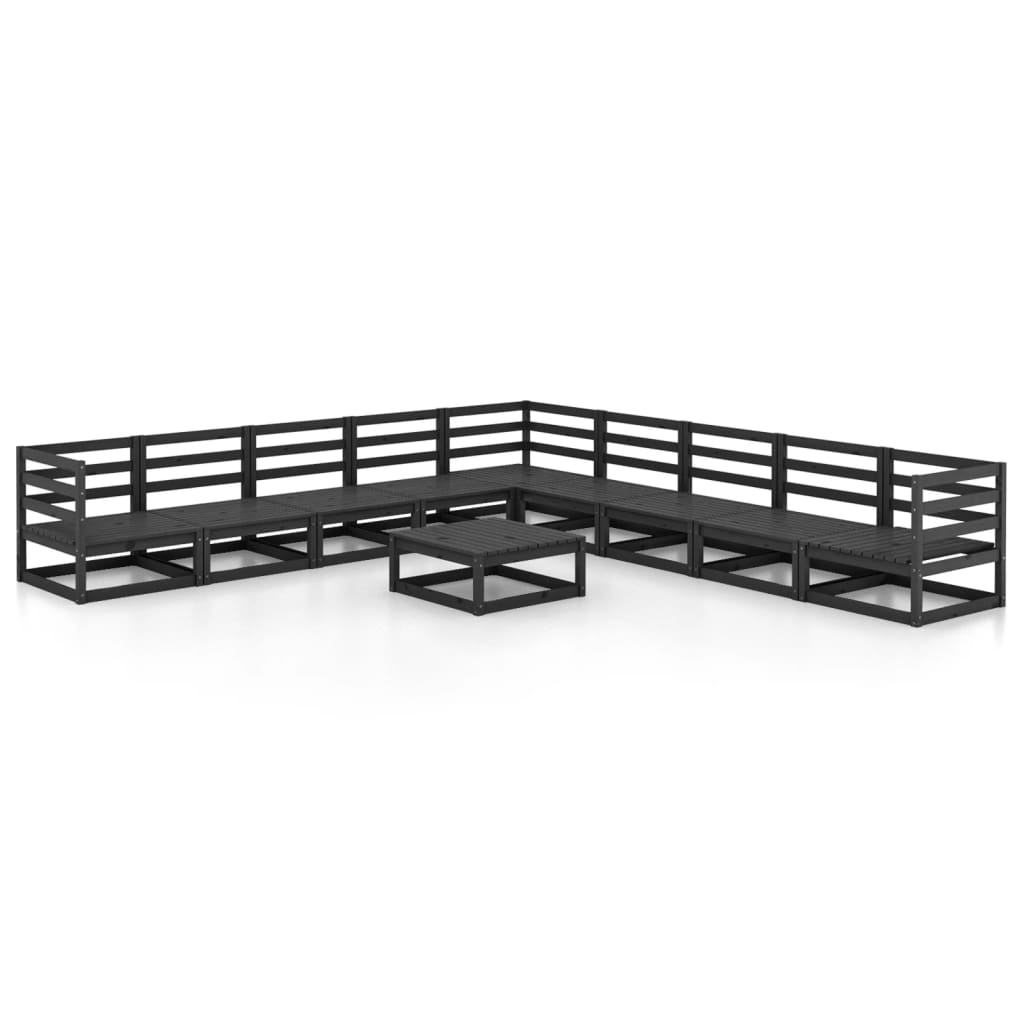 Set mobilier de grădină, 10 piese, negru, lemn masiv pin GartenMobel Dekor