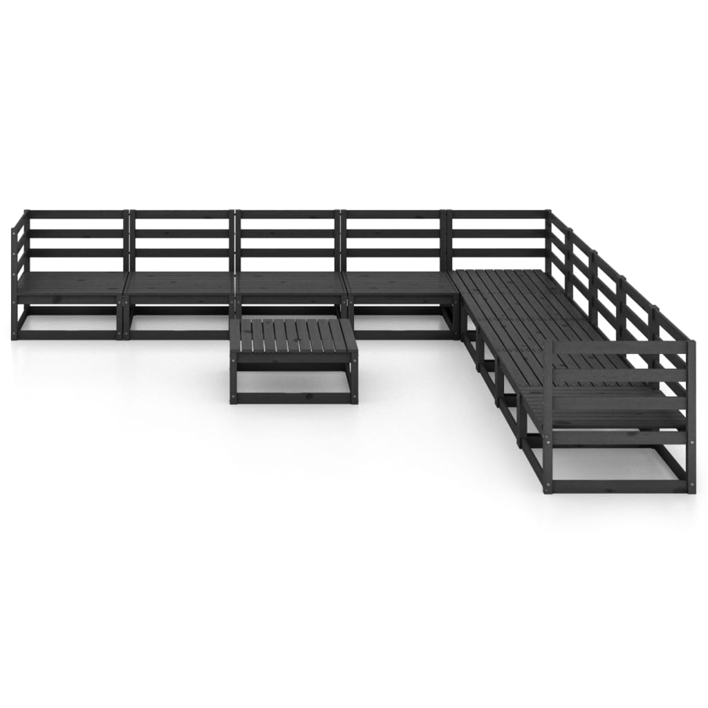 Set mobilier de grădină, 10 piese, negru, lemn masiv pin GartenMobel Dekor