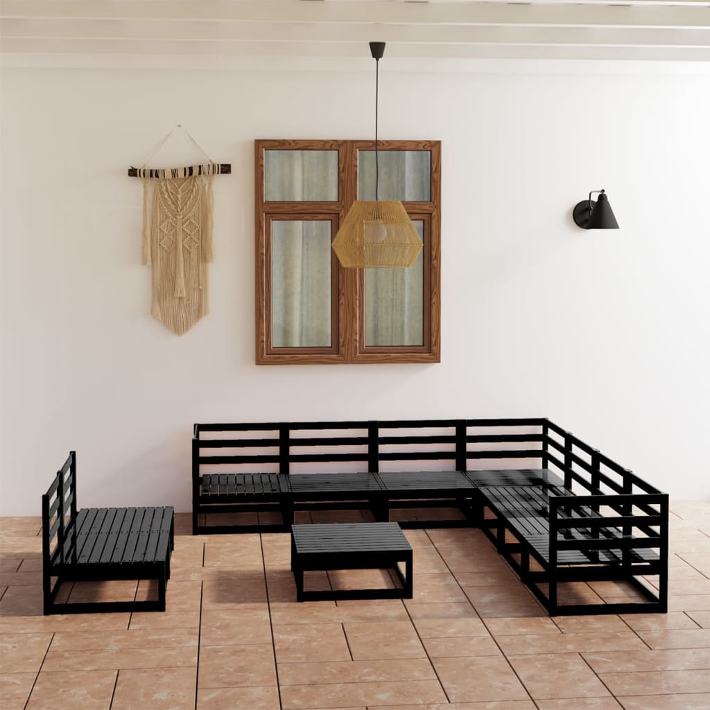 Set mobilier de grădină, 10 piese, negru, lemn masiv pin GartenMobel Dekor
