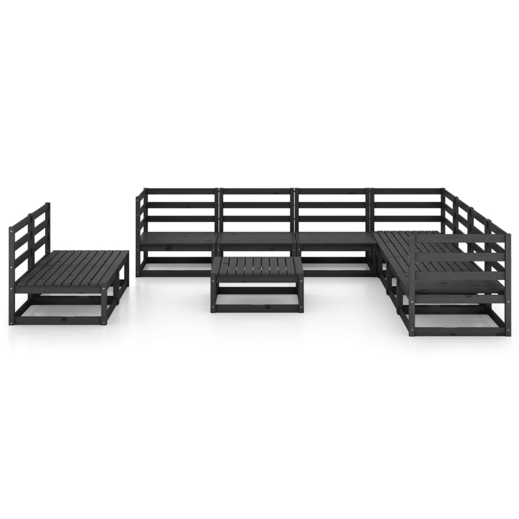 Set mobilier de grădină, 10 piese, negru, lemn masiv pin GartenMobel Dekor