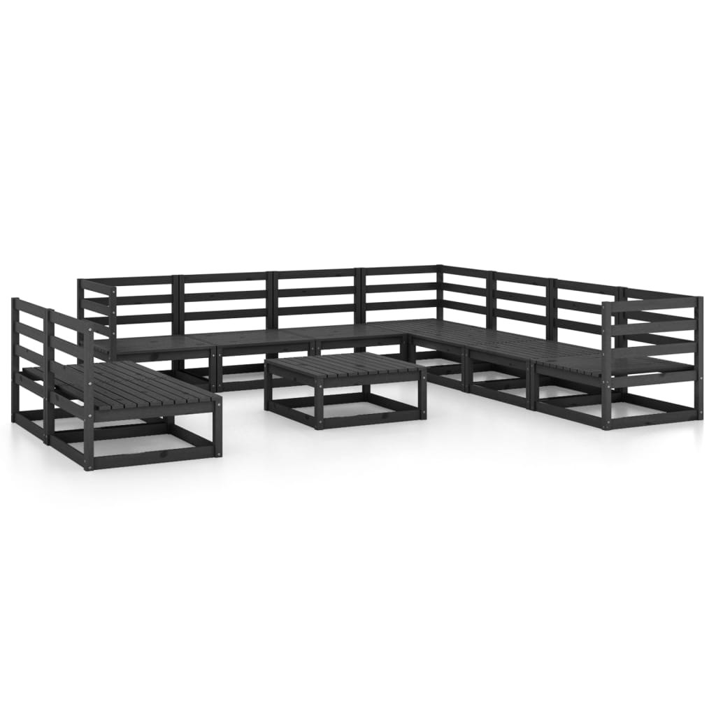 Set mobilier de grădină, 10 piese, negru, lemn masiv pin GartenMobel Dekor