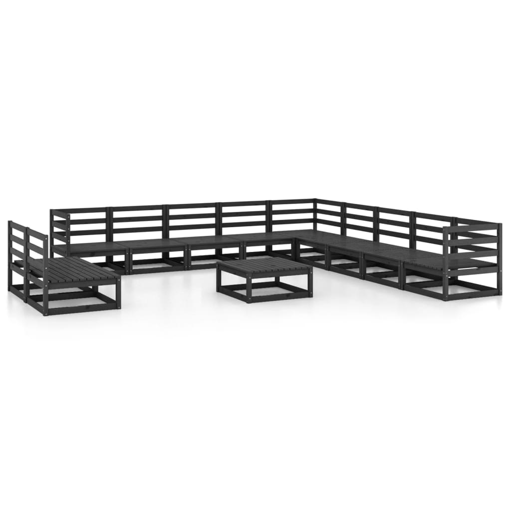 Set mobilier de grădină, 12 piese, negru, lemn masiv de pin GartenMobel Dekor
