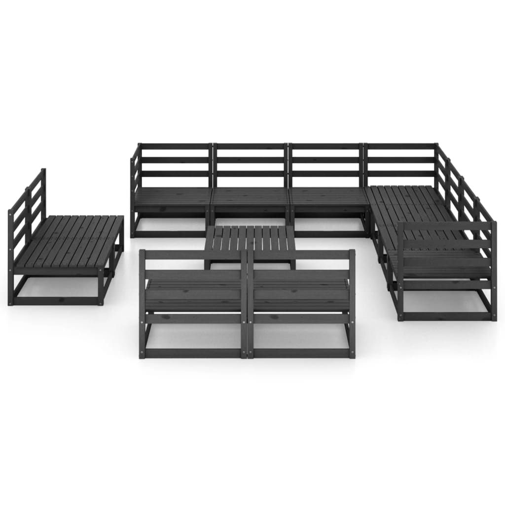 Set mobilier de grădină, 12 piese, negru, lemn masiv de pin GartenMobel Dekor